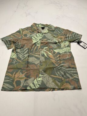Art Class Button-Up Green Leaf Print Shirt Tropical Summer - Boys L 10/12
